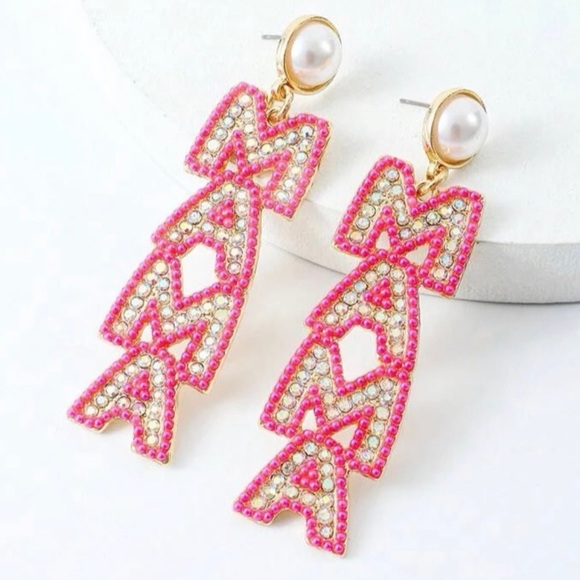 MAMA bling earrings Mother’s Day Pink Pearl beads and rhinestones drop earrings - Picture 4 of 5